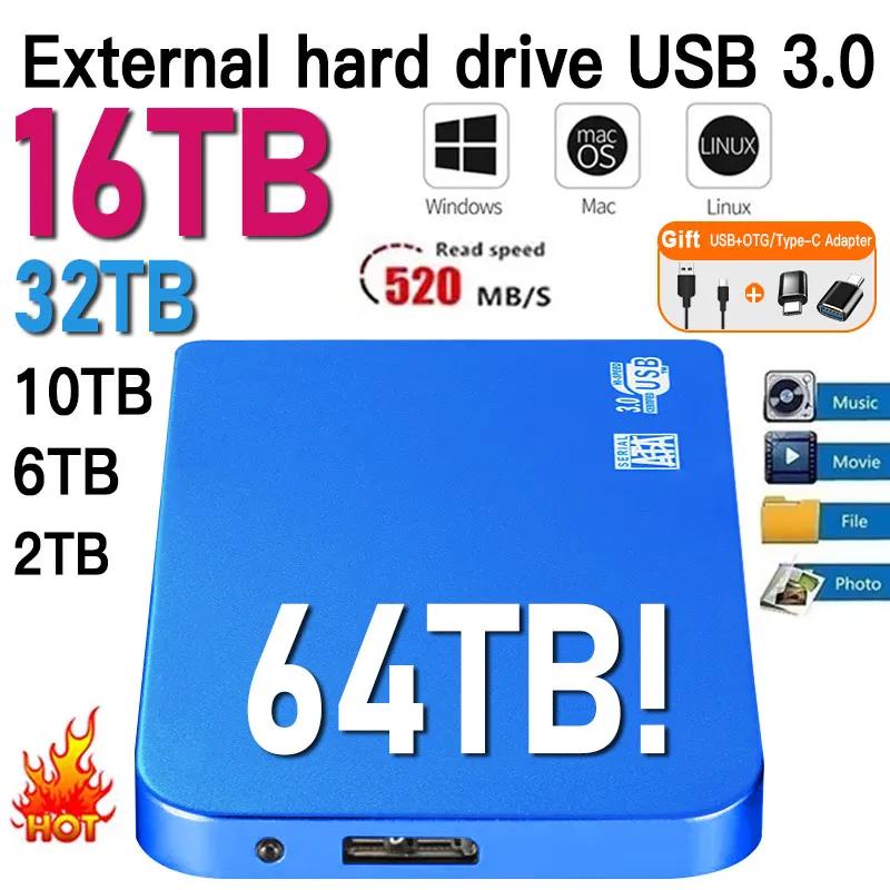 휴대용 SSD 외장 솔리드 스테이트 드라이브, 노트북, 데스크탑, 맥, 휴대폰용 모바일 하드 디스크, 고속 저장 장치, 1TB, 2TB